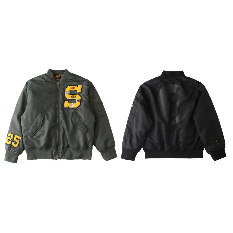 Supreme x 藤原ヒロシのGOODENOUGHコラボレーション SS25 WEEK15 アップリケロゴとジッパー開閉のリバーシブルMA-1長袖ジャケット ユニセックス