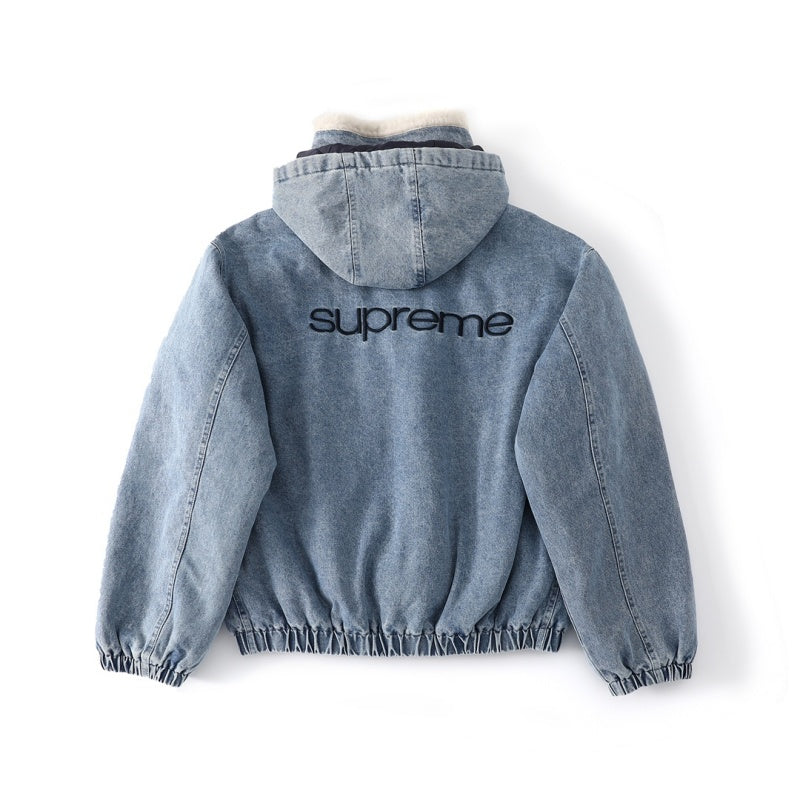 Supreme FW24 WEEK6 フェイクシアリング裏地ボンバージャケット ラムウールデニムジャケットコート