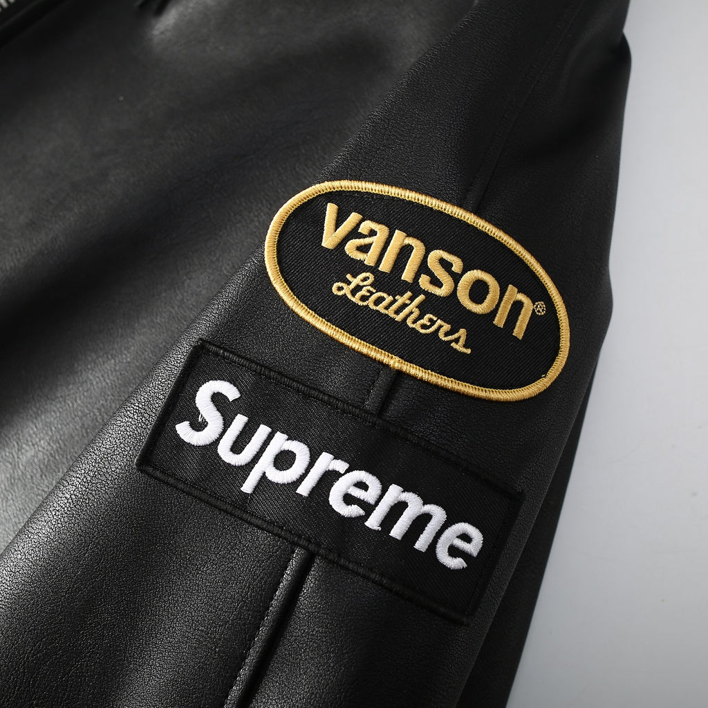 Supreme x Vanson Leathers FW24 ジャケット ロゴ刺繍パッチ ジッパー フード付きレザージャケット Travis Scott と同じスタイル
