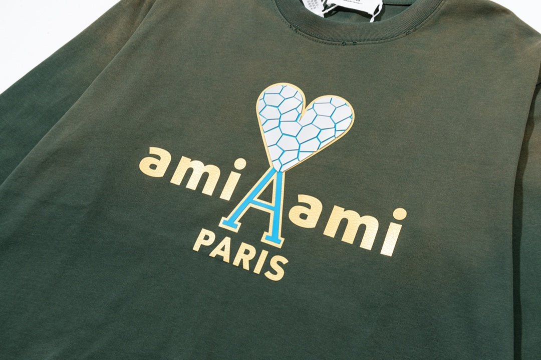 AMI PARIS ハート ロゴ コットン 刺繍 長袖 Tシャツ★人気★