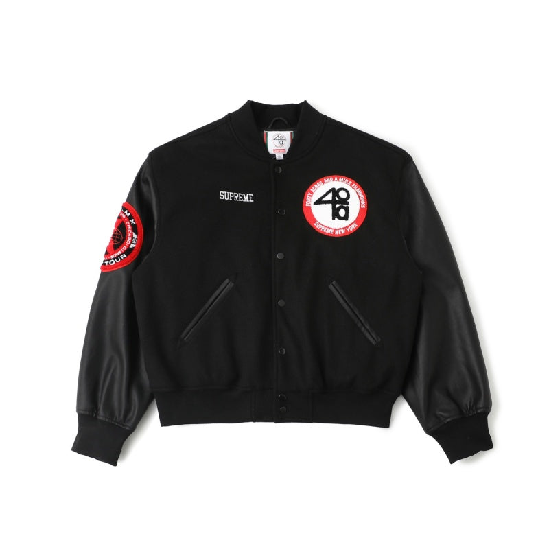 Supreme x 40 Acres SS25 WEEK9 Malcolm X Varsity Jacket ラウンド型プラッシュロゴ カジュアルアメリカントレンドジャケット ユニセックス ルーズバージョン