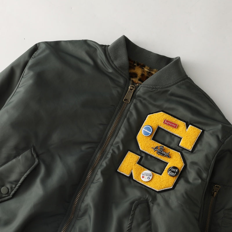 Supreme x 藤原ヒロシのGOODENOUGHコラボレーション SS25 WEEK15 アップリケロゴとジッパー開閉のリバーシブルMA-1長袖ジャケット ユニセックス