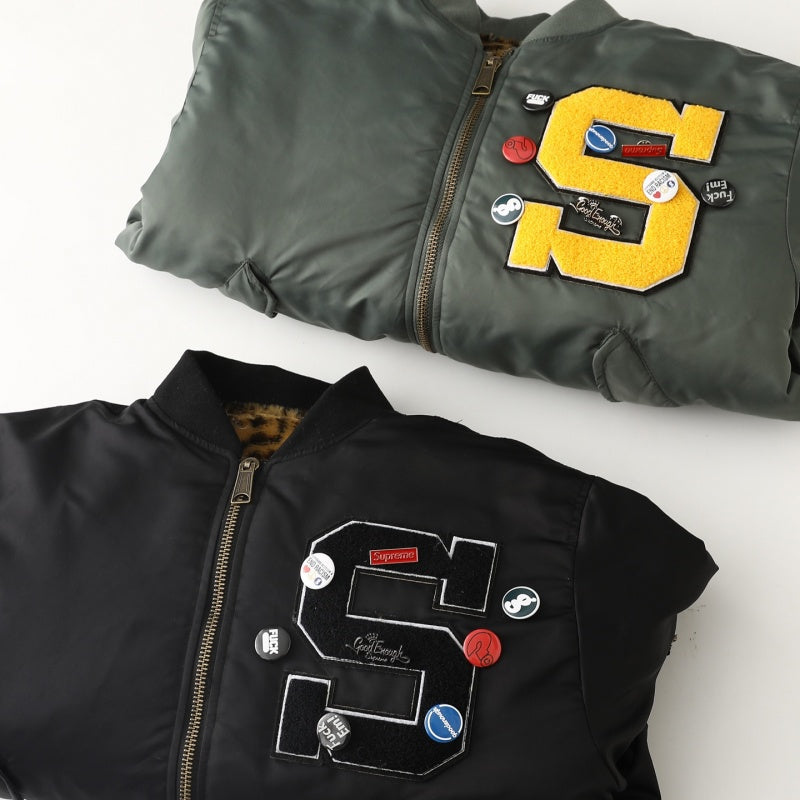 Supreme x 藤原ヒロシのGOODENOUGHコラボレーション SS25 WEEK15 アップリケロゴとジッパー開閉のリバーシブルMA-1長袖ジャケット ユニセックス
