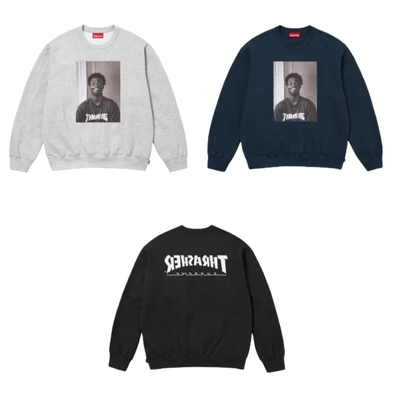 SUPREME THRASHER CREWNECK FW24 フレイムジョイントキャラクタープリントクルーネックプラスベルベットスウェットシャツ