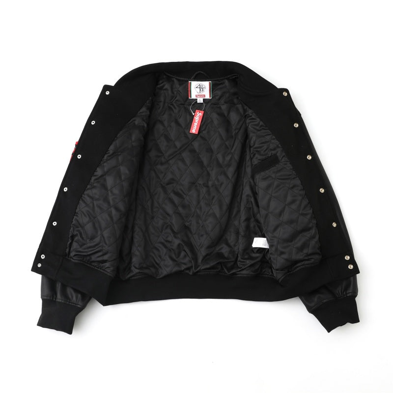 Supreme x 40 Acres SS25 WEEK9 Malcolm X Varsity Jacket ラウンド型プラッシュロゴ カジュアルアメリカントレンドジャケット ユニセックス ルーズバージョン