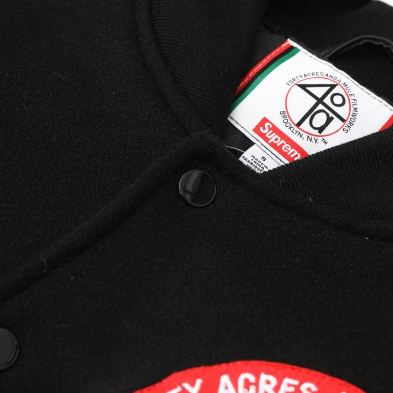 Supreme x 40 Acres SS25 WEEK9 Malcolm X Varsity Jacket ラウンド型プラッシュロゴ カジュアルアメリカントレンドジャケット ユニセックス ルーズバージョン