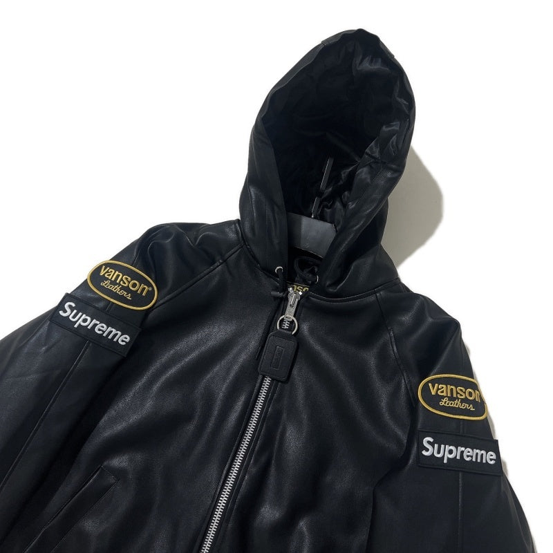 Supreme x Vanson Leathers FW24 ジャケット ロゴ刺繍パッチ ジッパー フード付きレザージャケット Travis Scott と同じスタイル