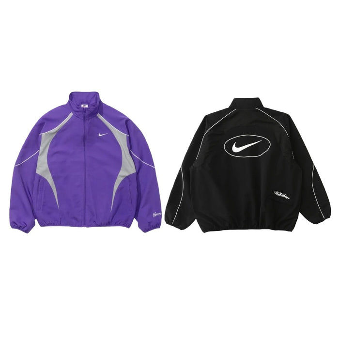 Supreme x Nike SS25 WEEK4 トラックジャケット 袖口に刺繍ロゴ ジップアップ開閉 ユニセックススタイル