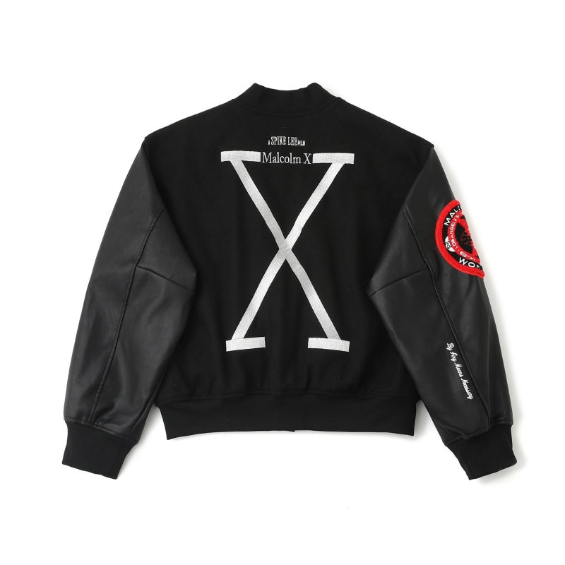 Supreme x 40 Acres SS25 WEEK9 Malcolm X Varsity Jacket ラウンド型プラッシュロゴ カジュアルアメリカントレンドジャケット ユニセックス ルーズバージョン