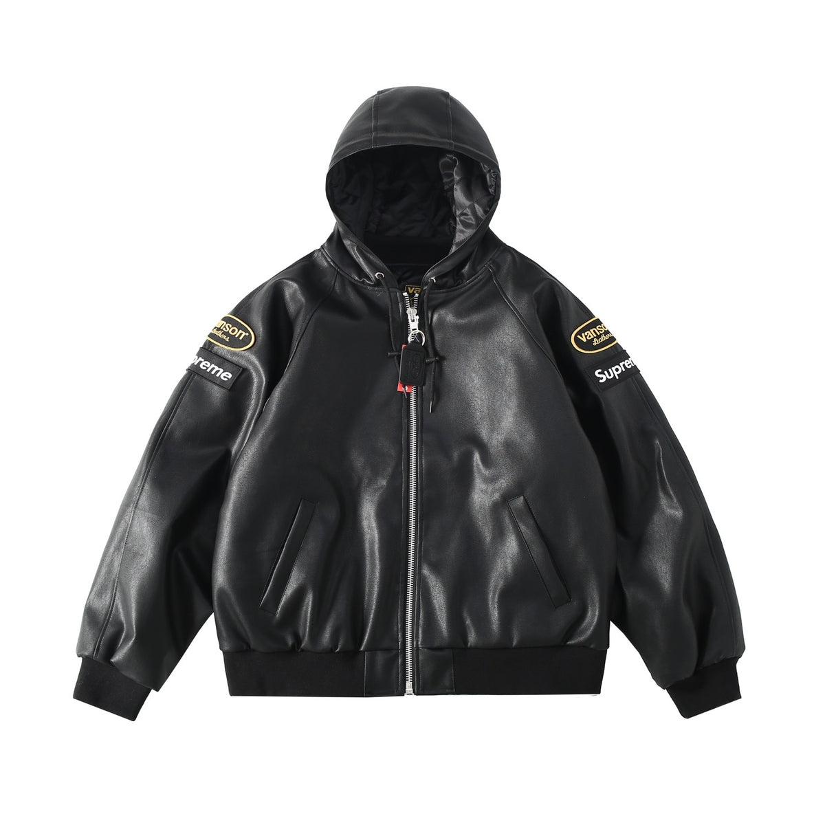 Supreme x Vanson Leathers FW24 ジャケット ロゴ刺繍パッチ ジッパー フード付きレザージャケット Travis Scott と同じスタイル