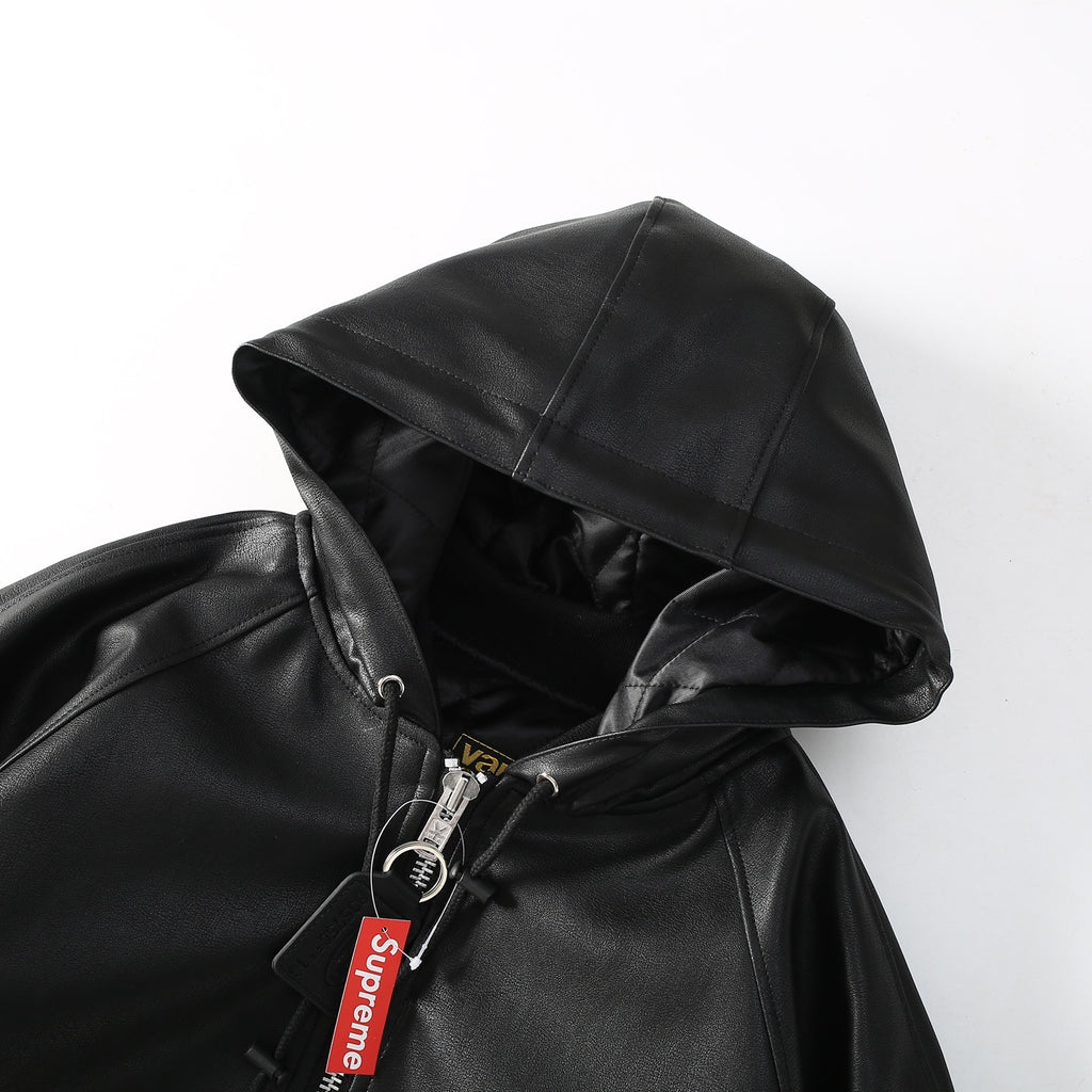 Supreme x Vanson Leathers FW24 ジャケット ロゴ刺繍パッチ ジッパー フード付きレザージャケット Travis Scott と同じスタイル