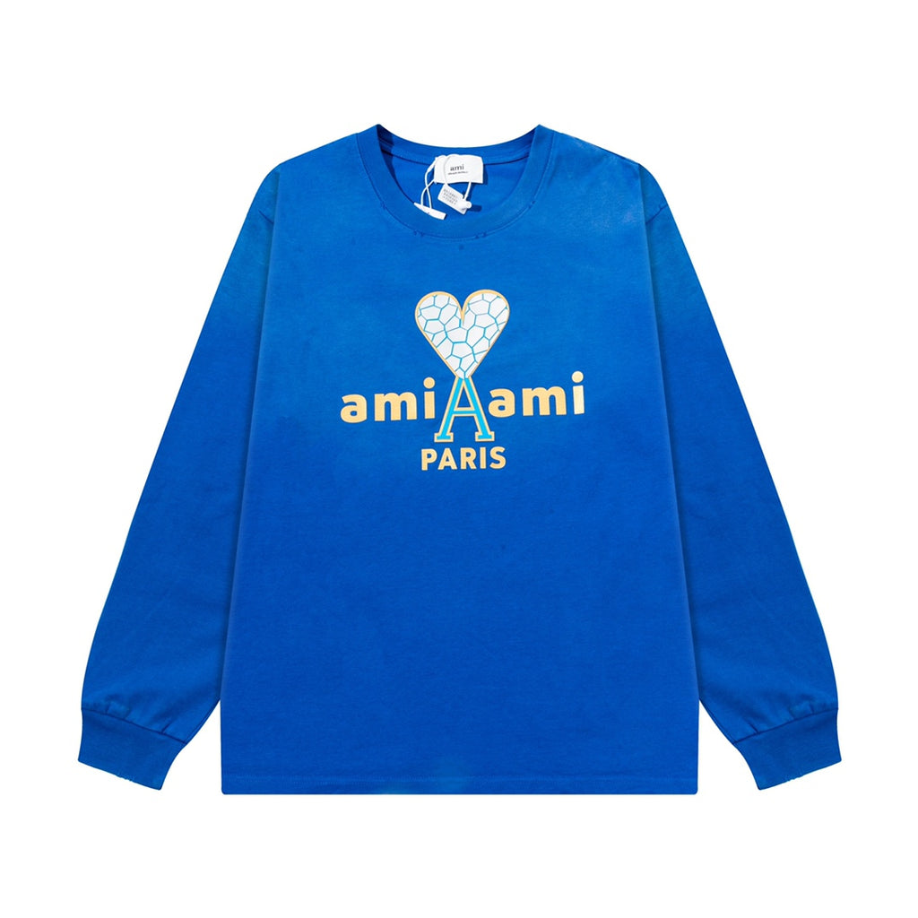 AMI PARIS ハート ロゴ コットン 刺繍 長袖 Tシャツ★人気★